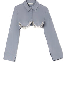 CLASSIC CROPPED TOP WITH CRYSTALS BABY BLUE MILKWHITE