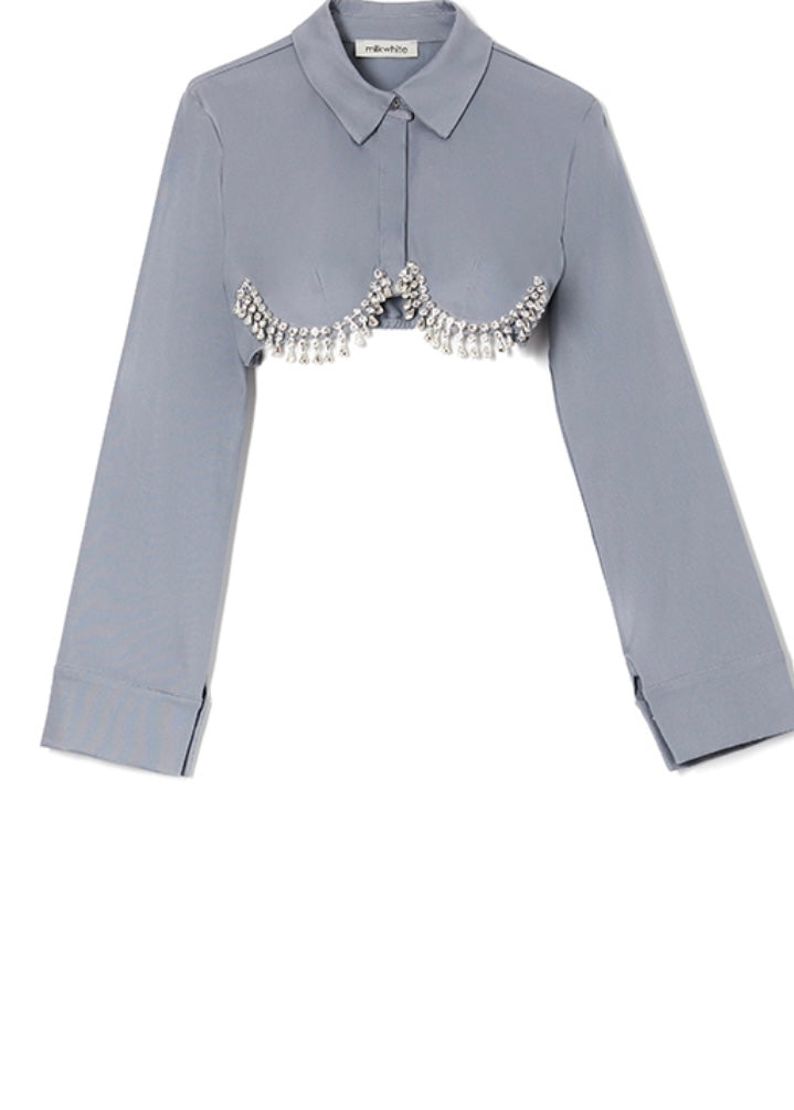 CLASSIC CROPPED TOP WITH CRYSTALS BABY BLUE MILKWHITE