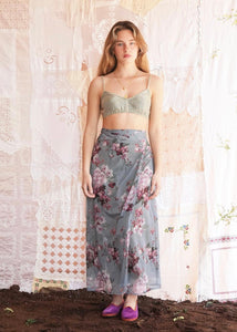 FLAMANT ROSE SKIRT (GRAY BLUE FLORAL) MADAME SHOUSHOU