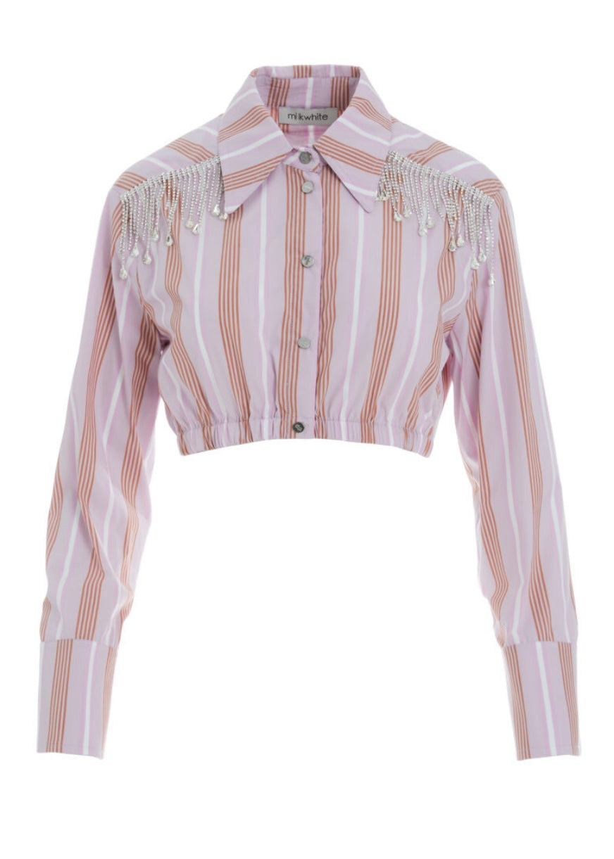 CROPPED SHIRT WITH CRYSTALS (LILAC) MILKWHITE