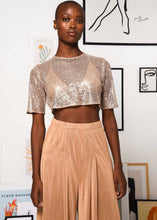 Load image into Gallery viewer, NARCISSUS SEQUIN CROP TOP GOLD ARPYES
