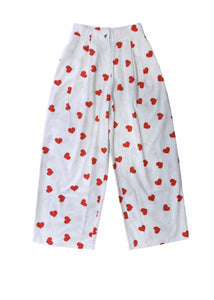 PRINTED CROPPED PANTS (Hearts Red) MILKWHITE
