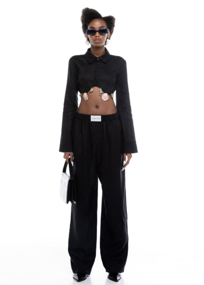 CARGO LINEN UNISEX PANTS (Black) MILKWHITE