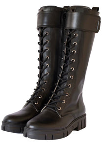 "AMSTERDAM" LACED UP BOOTS BLACK LEATHER Anesis