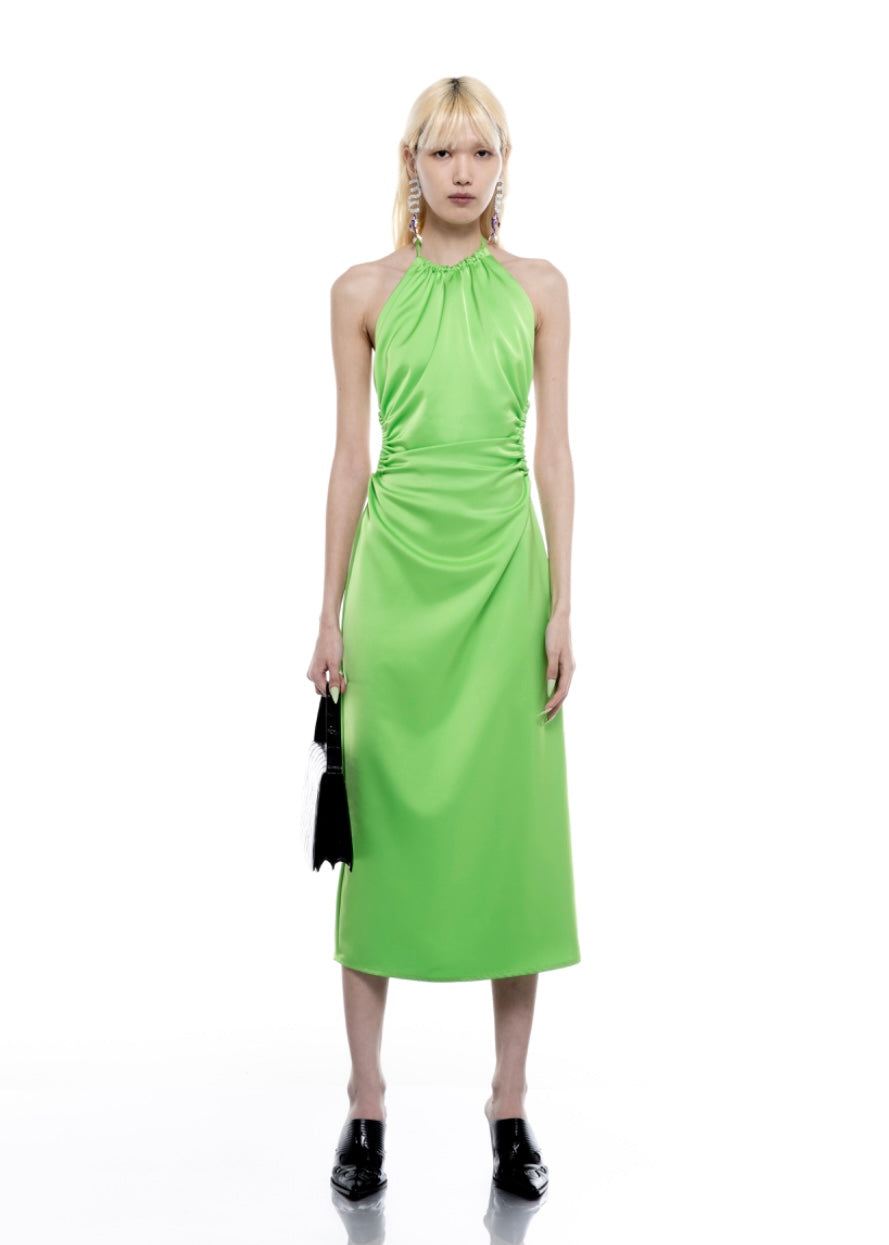 OPEN BACK GLOSSY DRESS (Lime) MILKWHITE