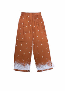 PANTS WITH FEATHERS TOBACCO MILKWHITE