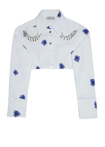 PRINTED CROPPED TOP WITH BUTTONS (Floral blue) MILKWHITE