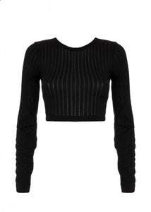 KNIT LONG SLEEVE TOP (Black) MILKWHITE