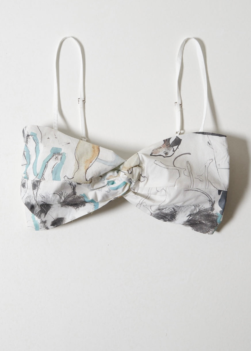 PRINTED COTTON BUSTIER TOP (Pets) MILKWHITE