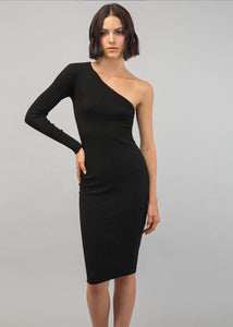 Φόρεμα Πλεκτό με Ένα Μανίκι one size Tailor Made (Black)