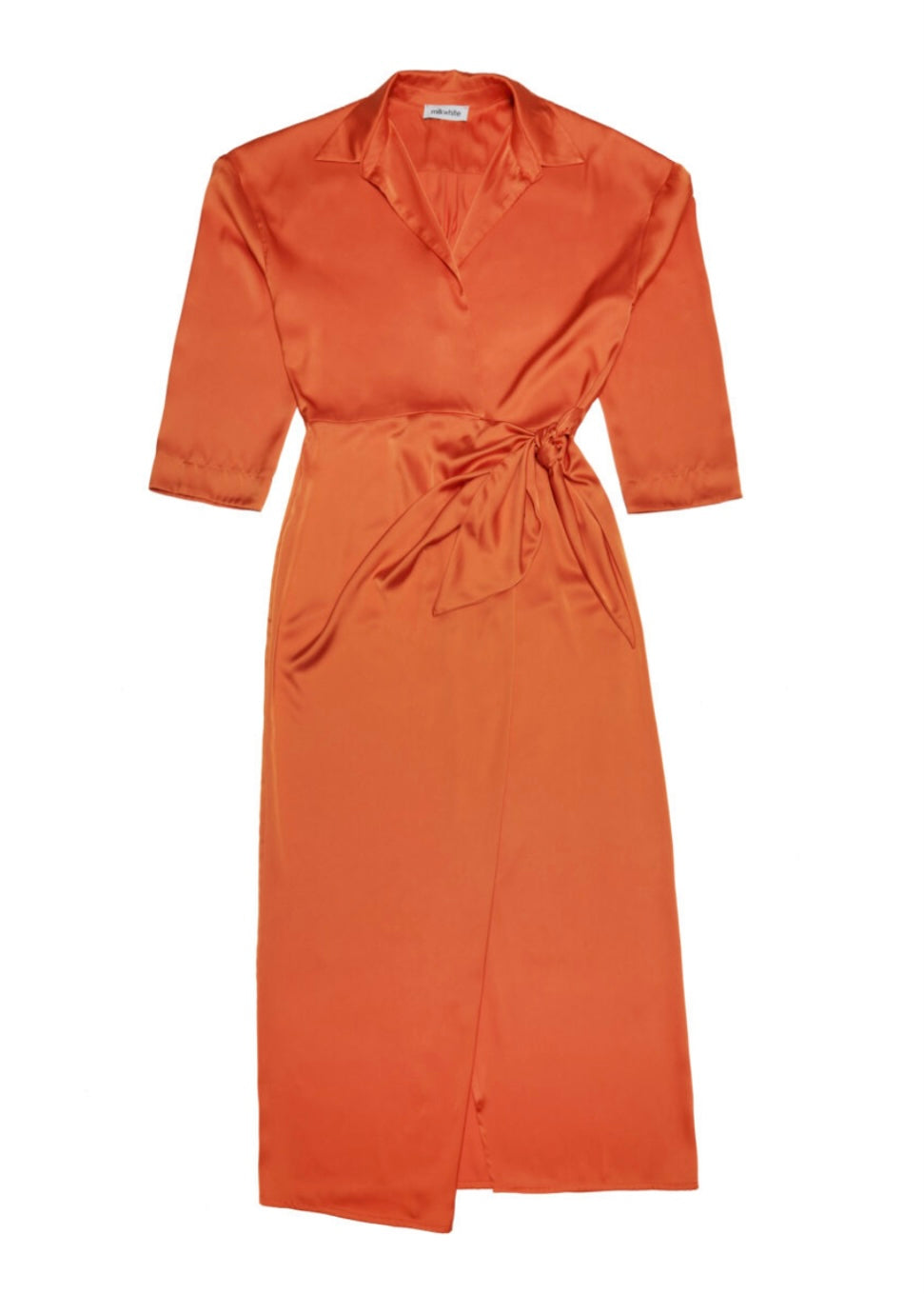 LONG GLOSSY WRAP DRESS (Orange) MILKWHITE