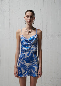 MINI GLOSSY PRINTED DRESS (Ocean Blue) MILKWHITE