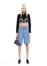 Load image into Gallery viewer, DENIM BERMUDA SHORTS WITH CRYSTALS MILKWHITE

