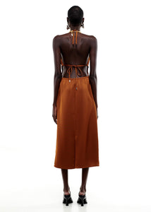 OPEN BACK GLOSSY DRESS (Brown) MILKWHITE